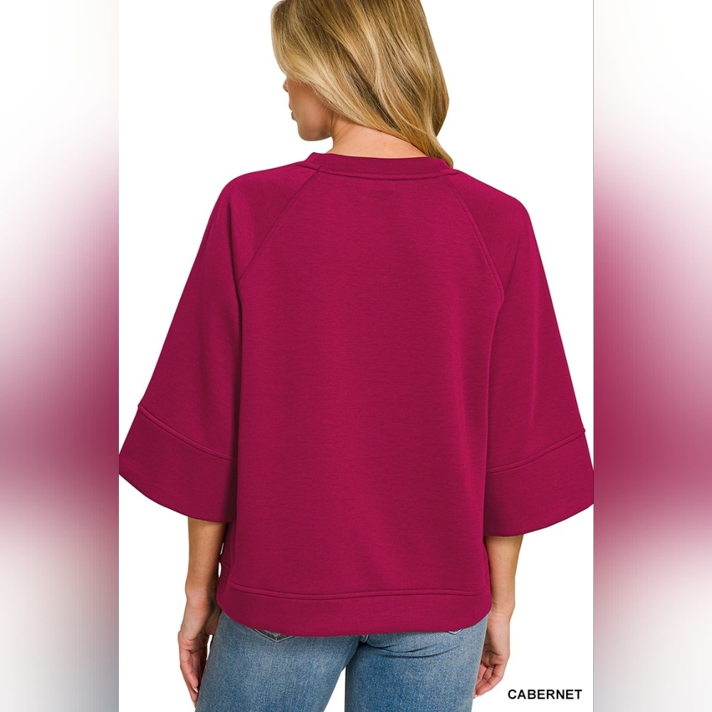 Zenana Scuba 3/4 Sleeve Pullover - Picture 2 of 5